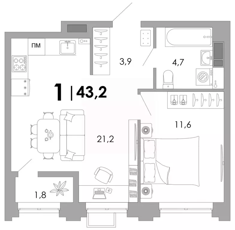1-к кв. Владимирская область, Владимир Уно жилой комплекс (43.2 м) - Фото 1