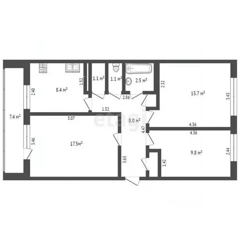 3-к кв. Крым, Сакский район, с. Зерновое ул. Школьная (63.3 м) - Фото 2