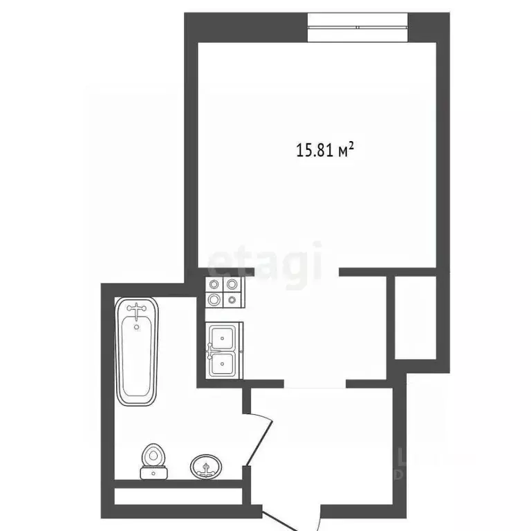 Студия Тюменская область, Тюмень ул. Фармана Салманова, 15 (23.5 м) - Фото 2