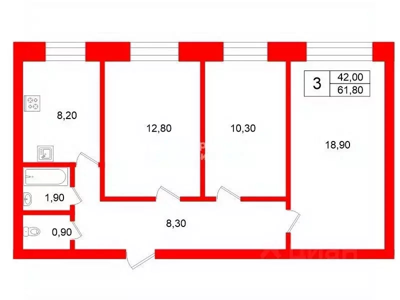 3-к кв. Санкт-Петербург ул. Карпинского, 34К6 (61.8 м) - Фото 2