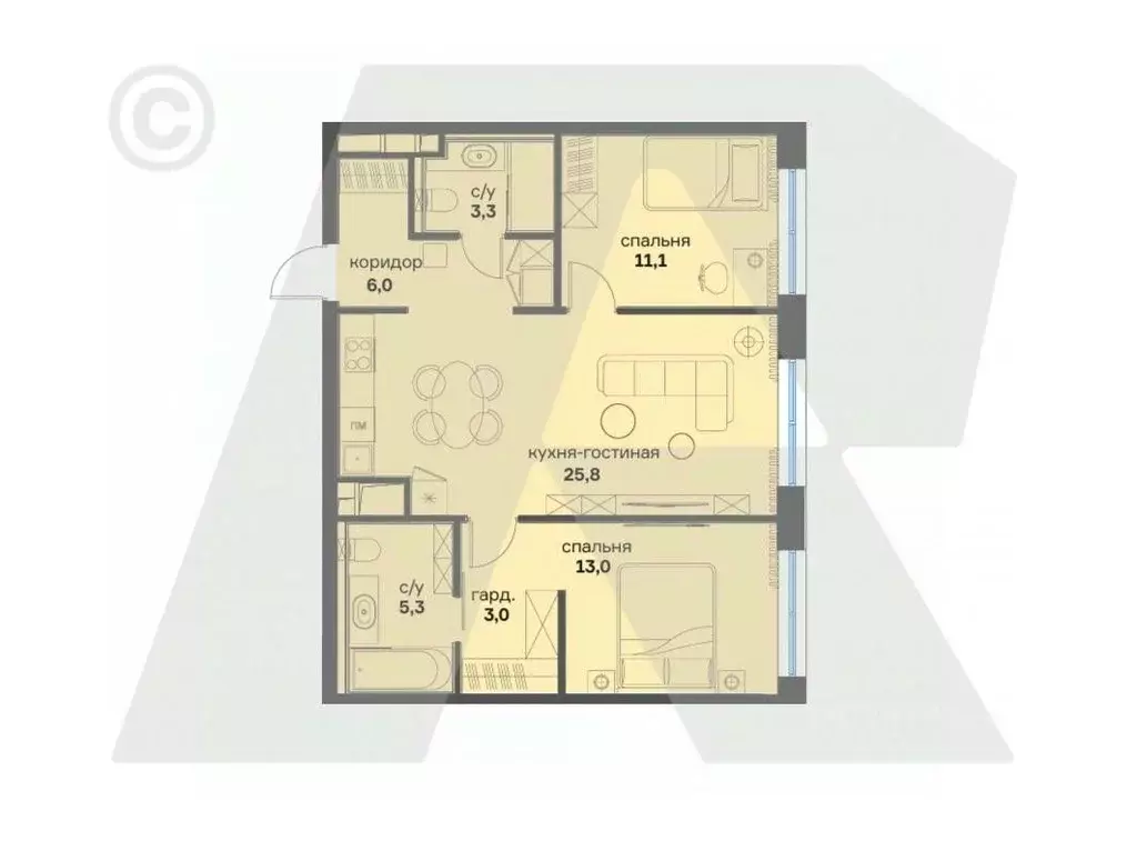 3-к кв. Москва ул. Василия Ланового, 7с1 (70.0 м) - Фото 2