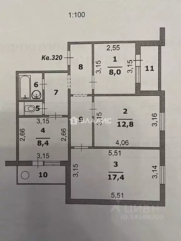 3-к кв. Белгородская область, Белгород ул. Есенина, 48 (63.0 м) - Фото 2