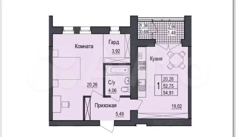 1-к. квартира, 55 м, 8/12 эт. - Фото 0
