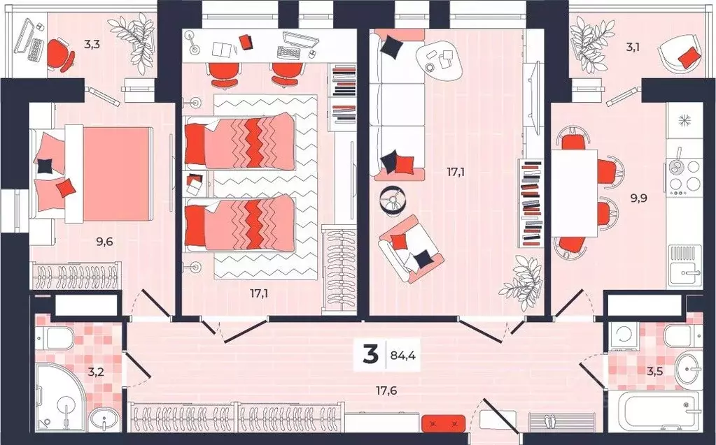 3-к кв. Тульская область, Тула ул. Академика Насоновой, 1А (84.4 м) - Фото 1