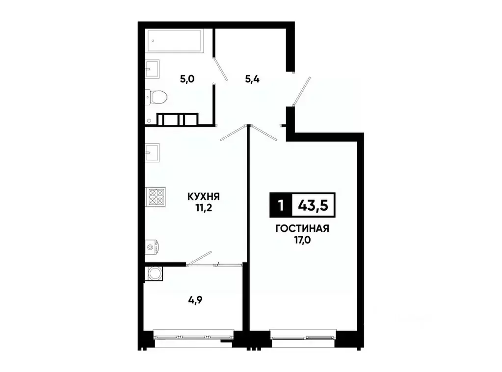 1-к кв. Ставропольский край, Ставрополь ул. Андрея Голуба, 12к8 (43.5 ... - Фото 0