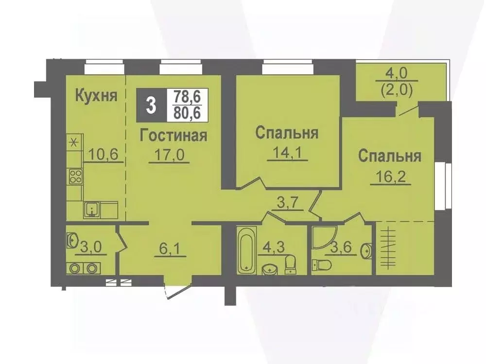 3-к кв. Новосибирская область, Кольцово рп, 5-й мкр  (80.6 м) - Фото 0