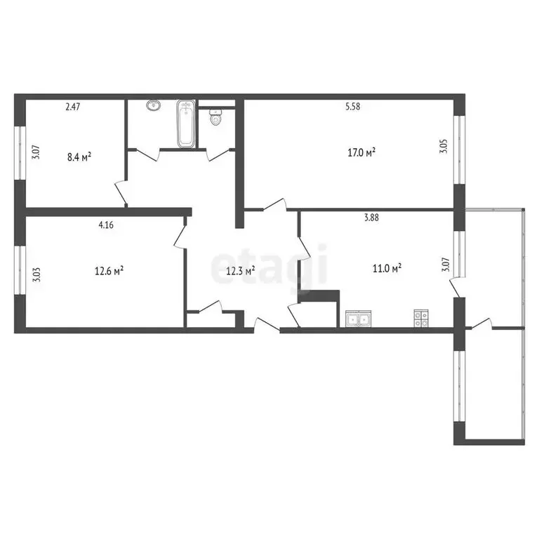 3-комнатная квартира: Елизово, улица Завойко, 65 (66.6 м) - Фото 0