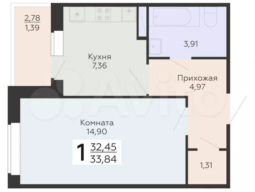 1-к. квартира, 33,8 м, 15/18 эт. - Фото 0