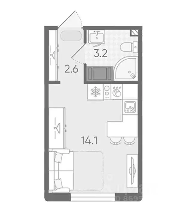Студия Санкт-Петербург дор. Муринская, 31к3 (19.6 м) - Фото 2
