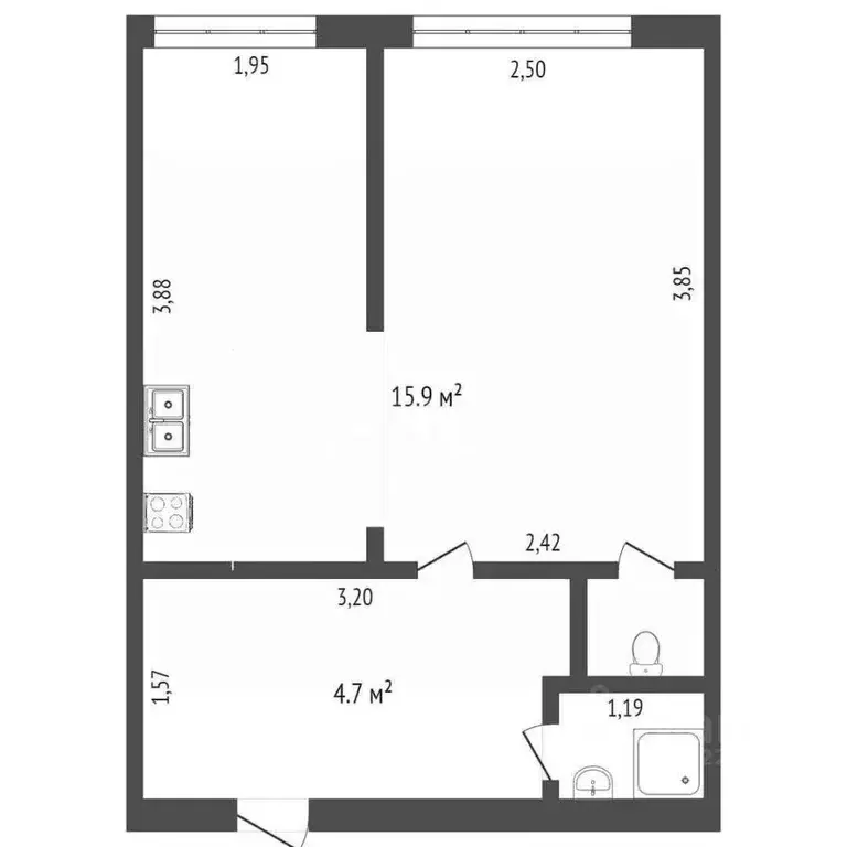 Студия Башкортостан, Стерлитамак ул. Дружбы, 36Б (23.2 м) - Фото 2
