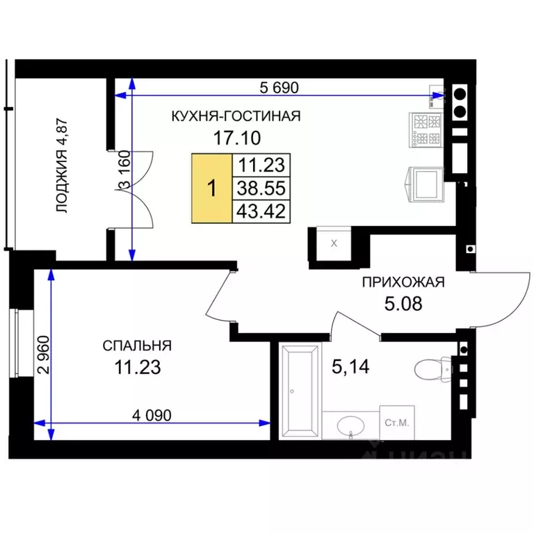 1-к кв. Калининградская область, Гурьевск Включи жилой комплекс (43.42 ... - Фото 0