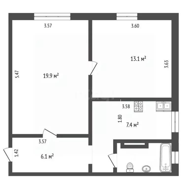 2-к кв. Архангельская область, Архангельск ул. Розы Люксембург, 76 ... - Фото 0