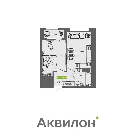 1-комнатная квартира: Архангельск, Ломоносовский округ (35.63 м) - Фото 0
