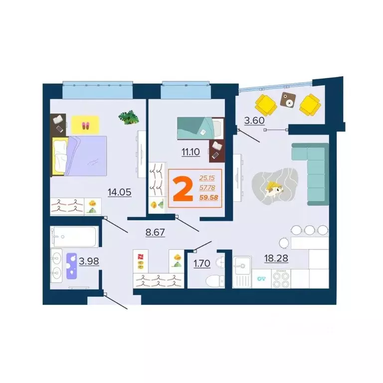 2-к кв. Брянская область, Брянск Московский мкр, Микрорайон Акватория ... - Фото 1