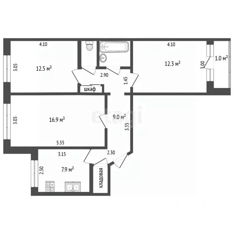 3-к кв. Челябинская область, Челябинск Комсомольский просп., 72 (64.5 ... - Фото 2