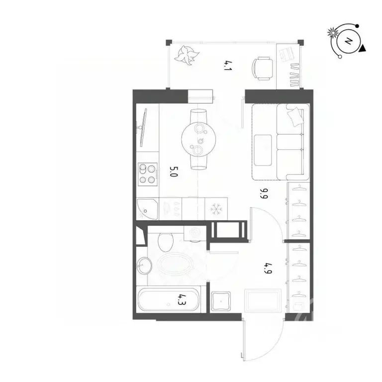 Студия Санкт-Петербург пос. Шушары, ул. Чудовская, 14к1 (25.1 м) - Фото 2