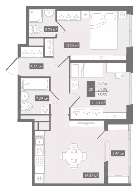2-к кв. Санкт-Петербург Кирилловская ул., 11 (56.33 м) - Фото 0