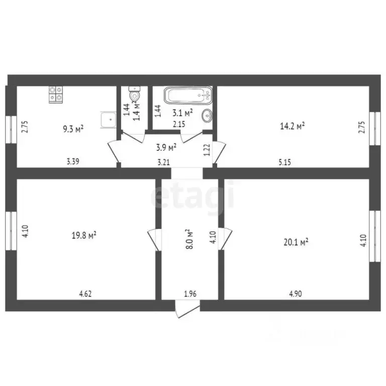 3-к кв. Челябинская область, Южноуральск ул. Мира, 9 (80.0 м) - Фото 1