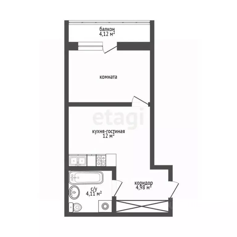1-к кв. Иркутская область, Иркутск ул. Пушкина, 11 (29.1 м) - Фото 1