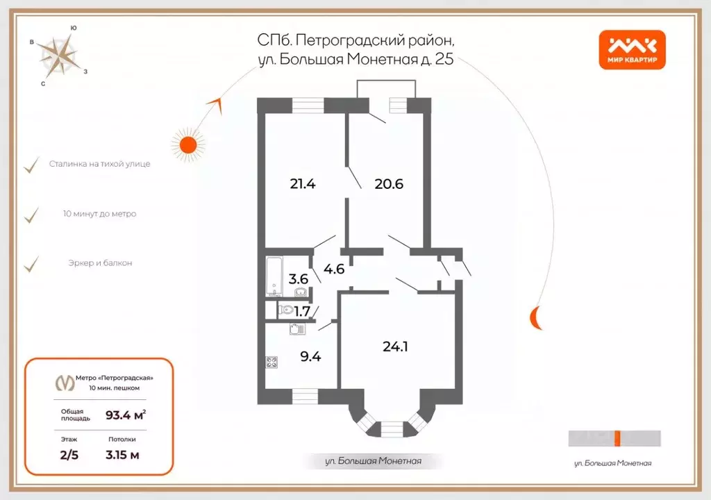 3-к кв. Санкт-Петербург Большая Монетная ул., 25 (93.4 м) - Фото 1