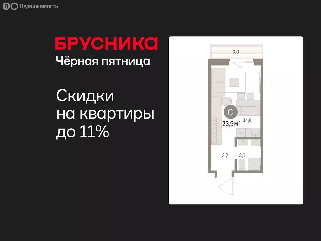 Квартира-студия: Курган, жилой район Центральный, ЖК Дом Кино (23.91 ... - Фото 1