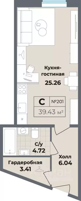 Студия Санкт-Петербург Лиговский просп., 127 (39.43 м) - Фото 0