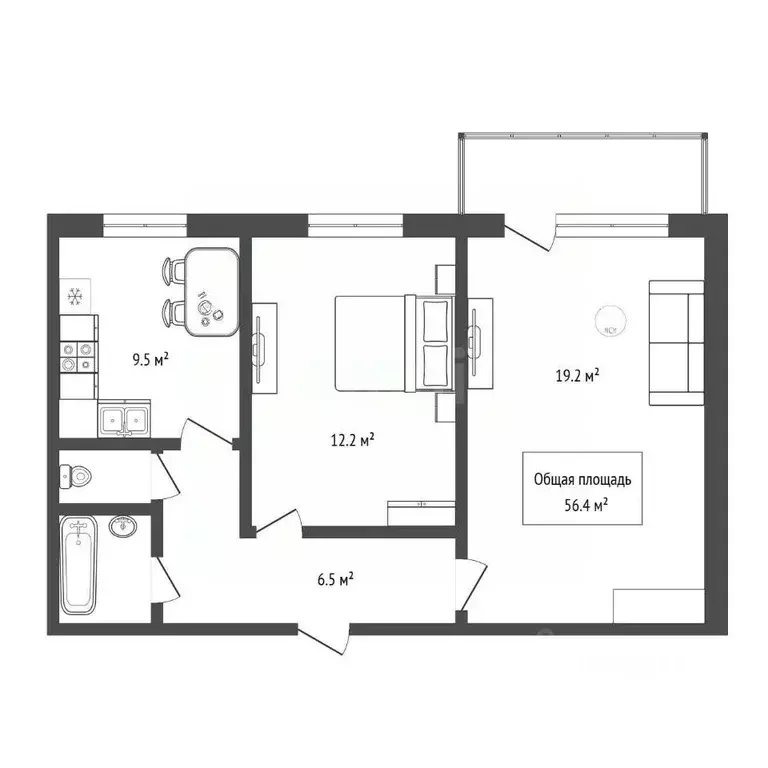 2-к кв. Новосибирская область, Искитим Индустриальный мкр, 37 (56.4 м) - Фото 2