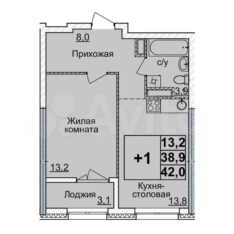 1-к. квартира, 42 м, 21/24 эт. - Фото 0