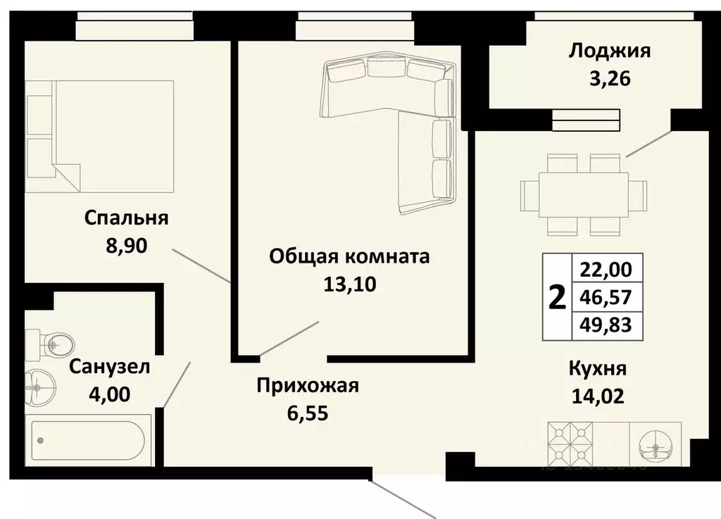2-к кв. Краснодарский край, Динской район, Южно-Кубанское с/пос, пос. ... - Фото 1