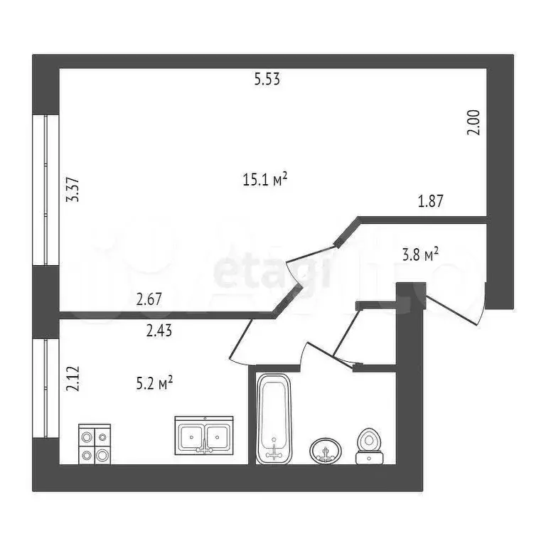 1-к. квартира, 27 м, 4/6 эт. - Фото 0