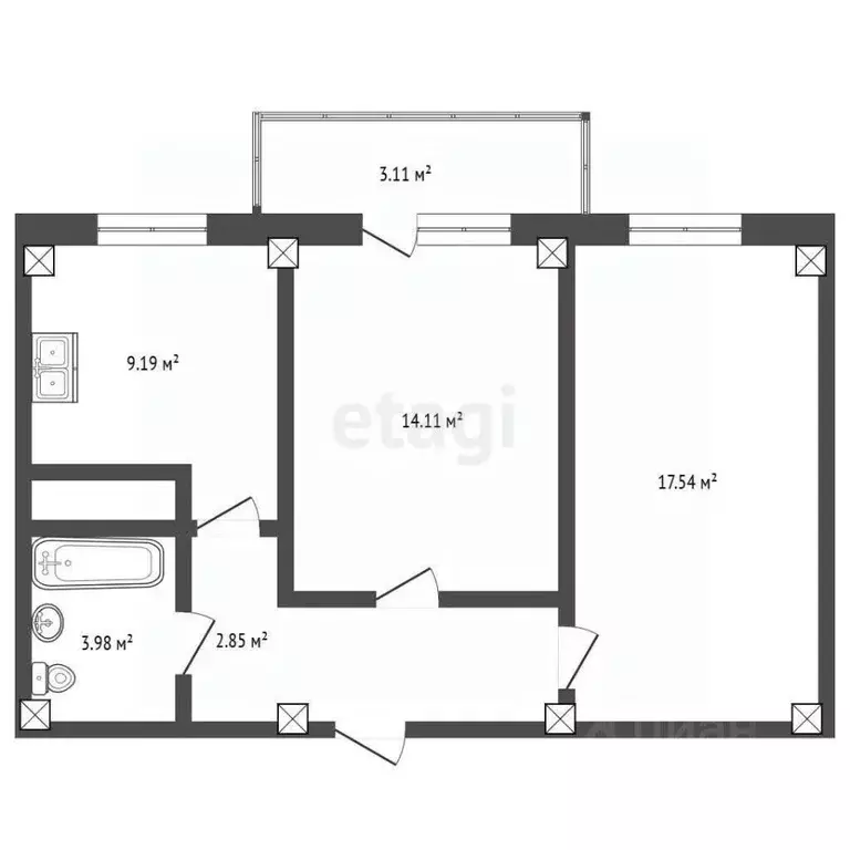 2-к кв. Архангельская область, Архангельск ул. Володарского, 81 (51.6 ... - Фото 2