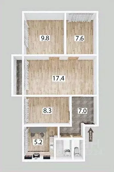 4-к кв. Омская область, Омск Моторная ул., 13 (58.7 м) - Фото 2