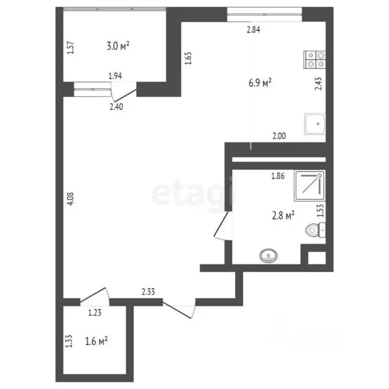 Студия Тюменская область, Тюмень Дамбовская ул., 25к1 (24.3 м) - Фото 2