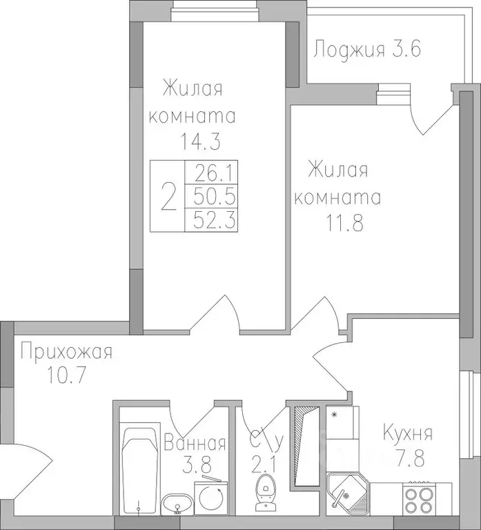 2-к кв. Липецкая область, Липецк Поколение жилой комплекс (52.2 м) - Фото 0