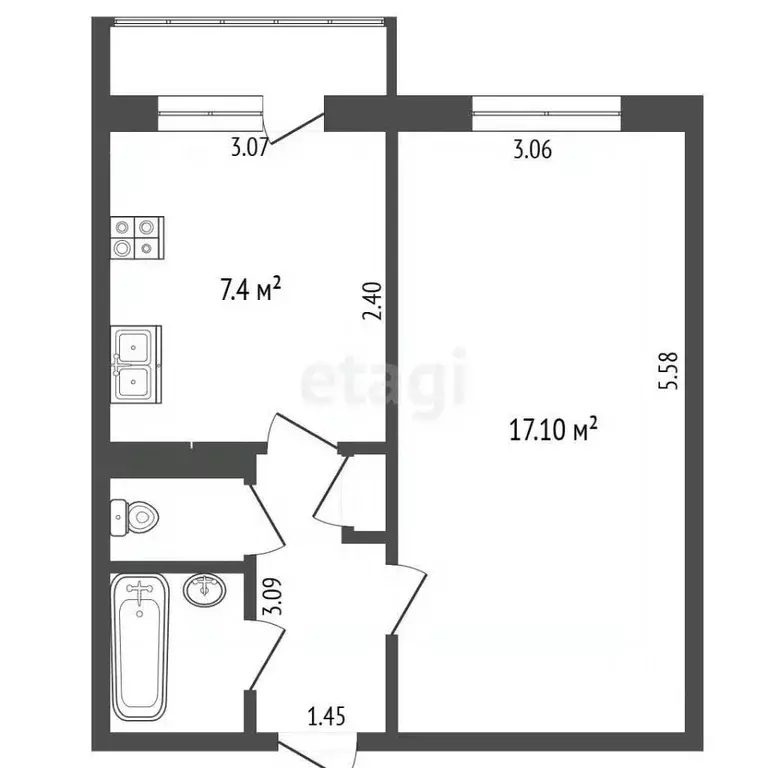 1-к кв. Чувашия, Чебоксары Хузангая ул., 36 (32.9 м) - Фото 2