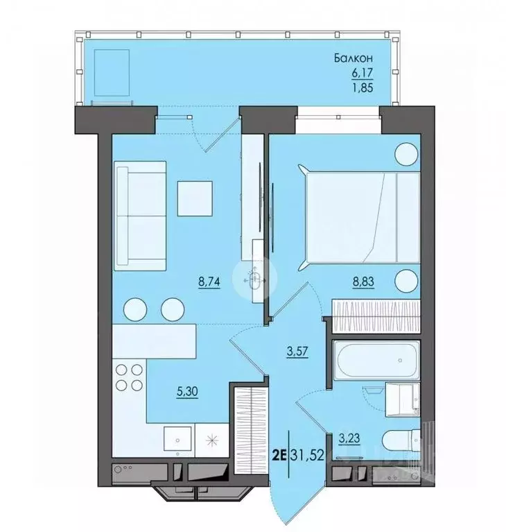 2-к кв. Пермский край, Пермь ул. Сергея Есенина, 9Ак1 (31.5 м) - Фото 2