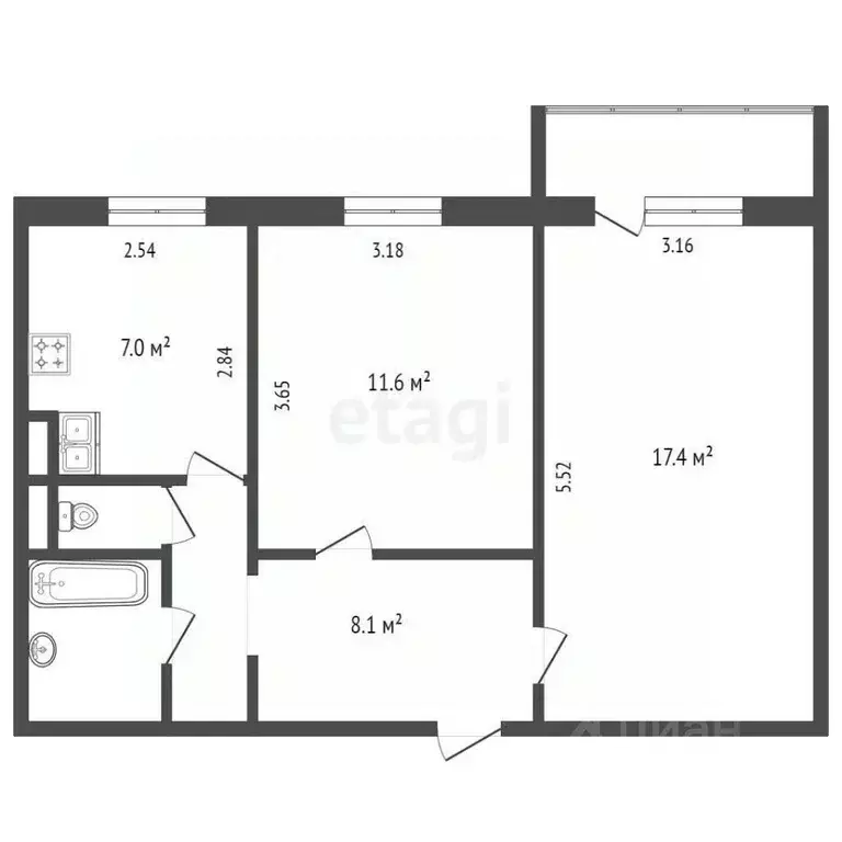 2-к кв. Ямало-Ненецкий АО, Ноябрьск ул. Городилова, 6 (47.9 м) - Фото 2