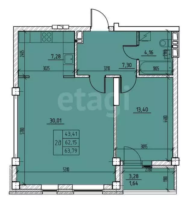 2-комнатная квартира: Абакан, улица Комарова, 7А (62.1 м) - Фото 0