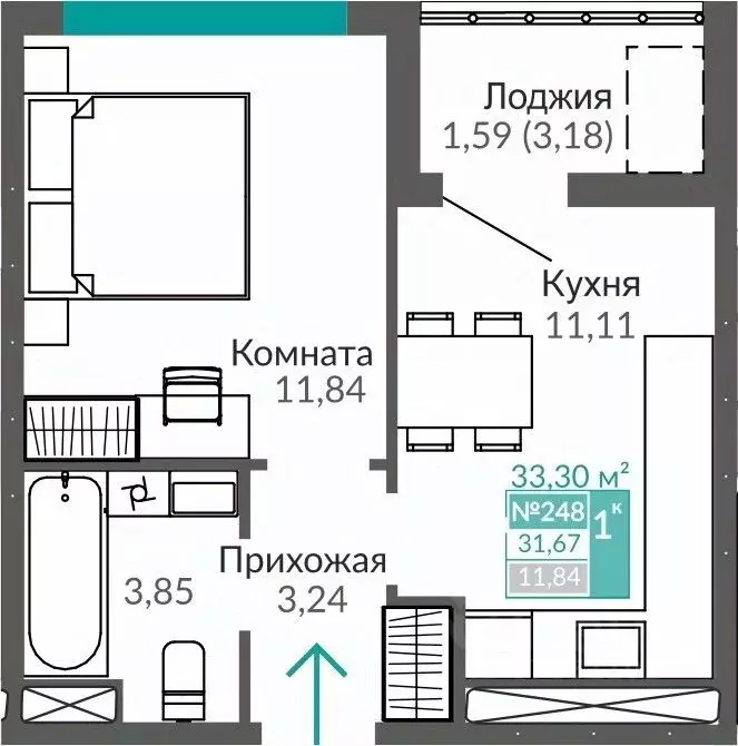 1-к кв. Крым, Симферополь Крымская роза мкр,  (31.67 м) - Фото 0