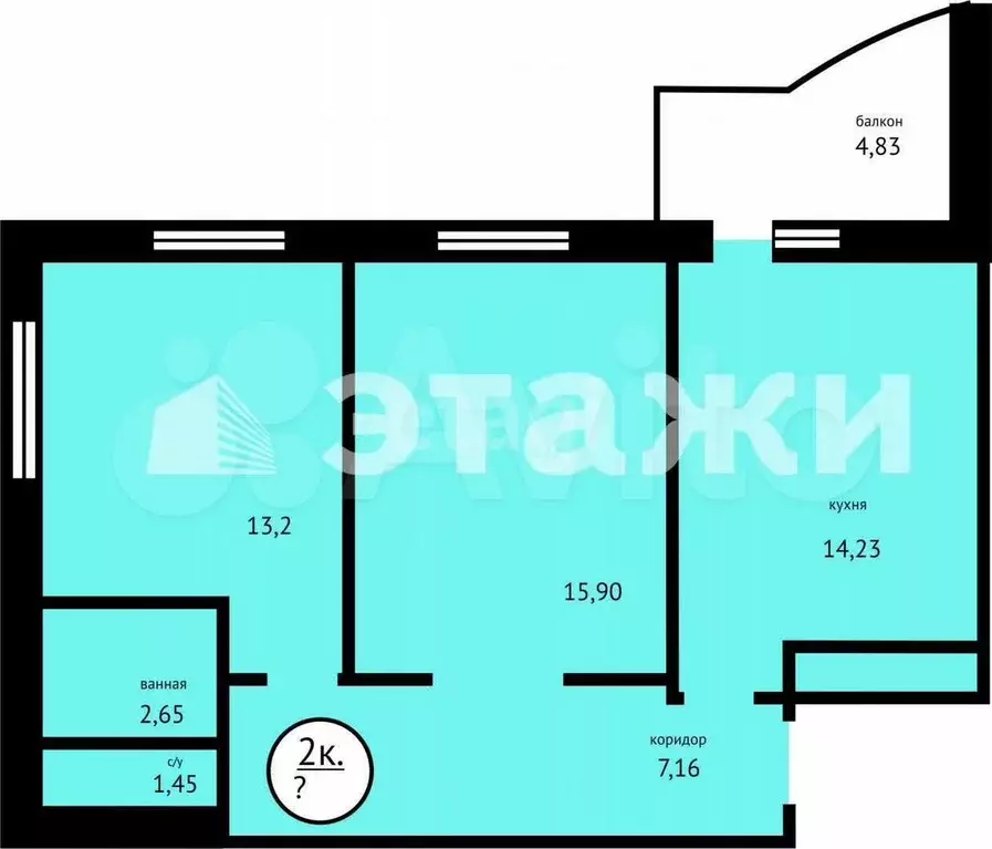 2-к. квартира, 62 м, 4/10 эт. - Фото 0