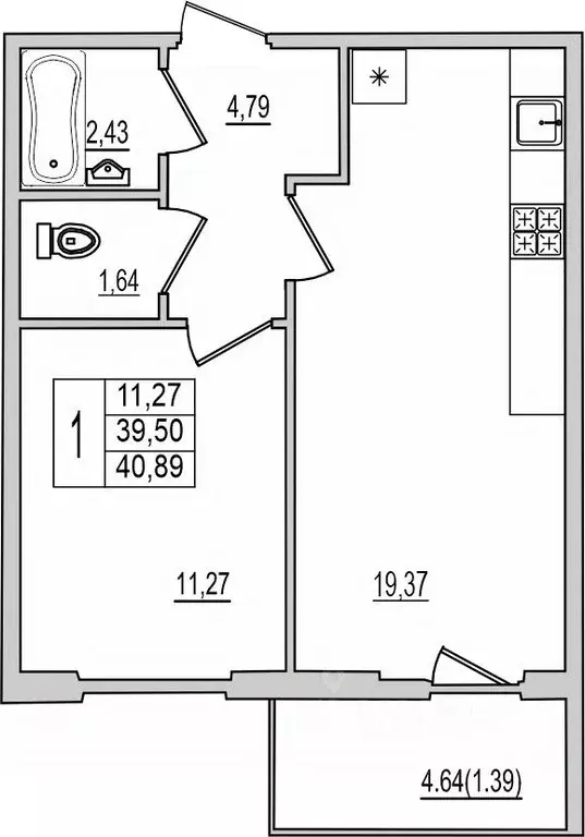 1-к кв. Псковская область, Псков Рижский просп., 94Г (40.89 м) - Фото 1