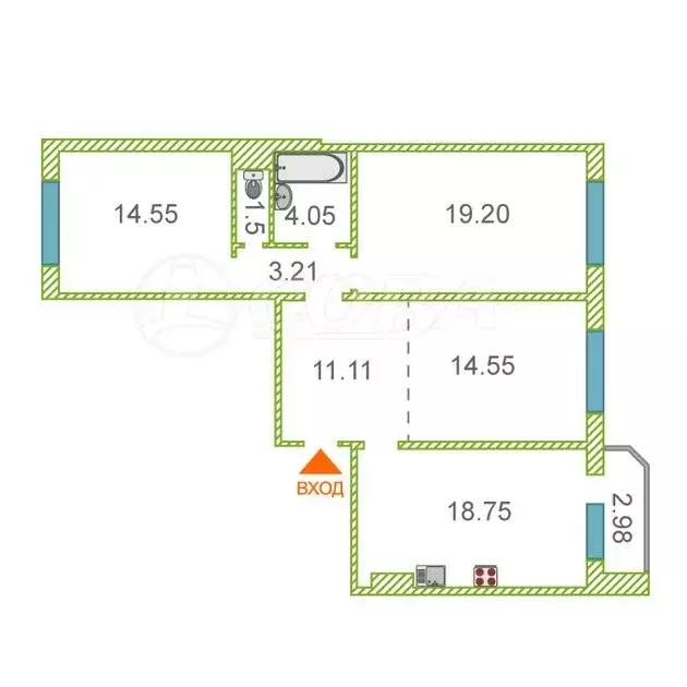 3-комнатная квартира: Тюмень, улица Монтажников, 38 (87 м) - Фото 2