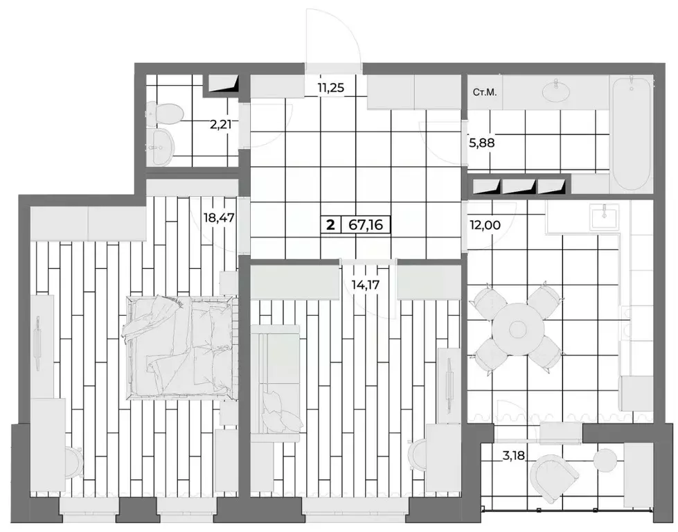 2-к кв. Орловская область, Орел Мясокомбинат мкр,  (65.57 м) - Фото 0