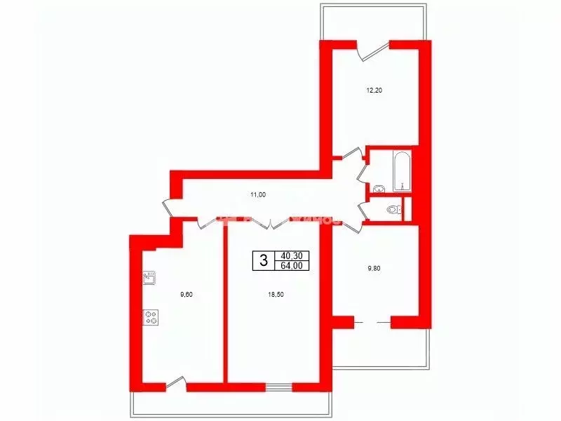 3-к кв. Санкт-Петербург Долгоозерная ул., 5К1 (64.0 м) - Фото 1