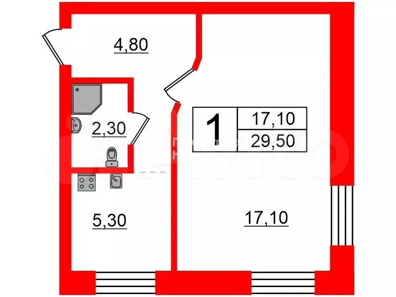 1-к. квартира, 29,5 м, 1/2 эт. - Фото 0