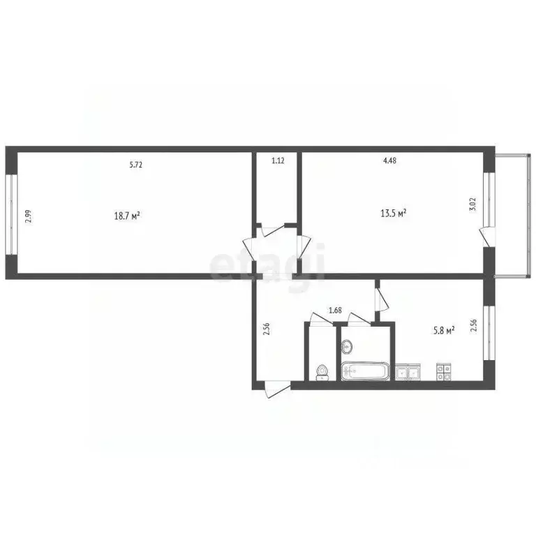 2-к кв. Тюменская область, Тобольск 7А мкр, 13 (47.7 м) - Фото 0