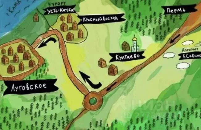 Участок в Пермский край, Пермский район, д. Луговая (Усть-Качкинское ... - Фото 1