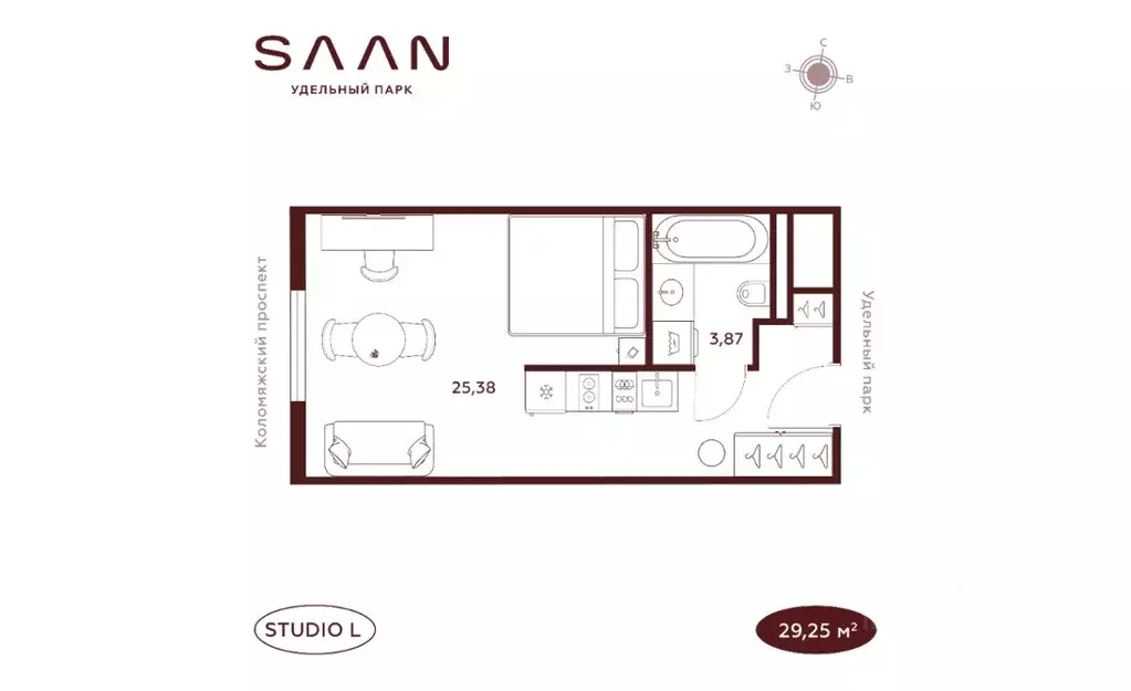 Студия Санкт-Петербург  (29.25 м) - Фото 1
