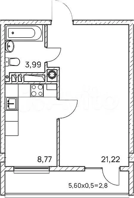 1-к. квартира, 34 м, 2/9 эт. - Фото 0