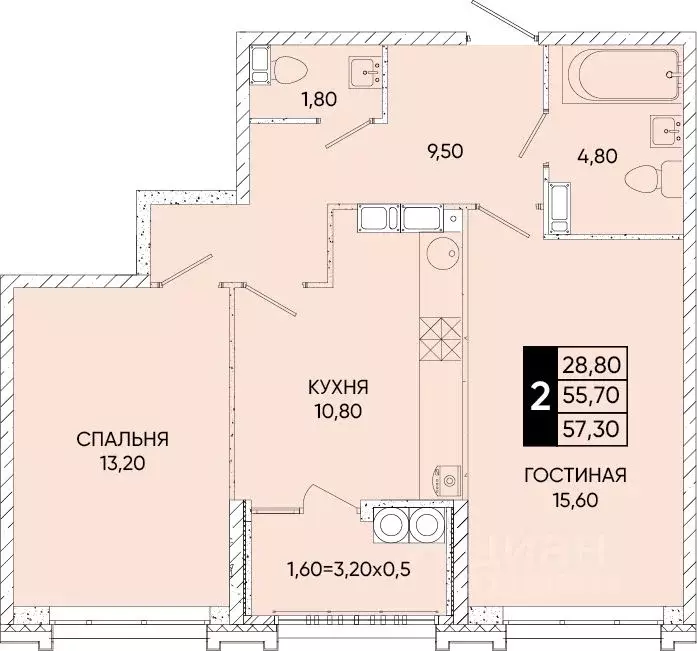 2-к кв. Ростовская область, Ростов-на-Дону Левобережная ул., 6/1с2 ... - Фото 1